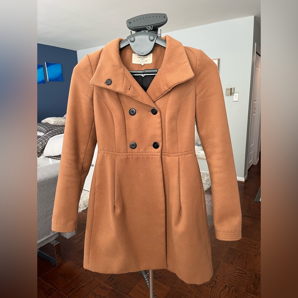 Women Zara Camel Wool Peacoat